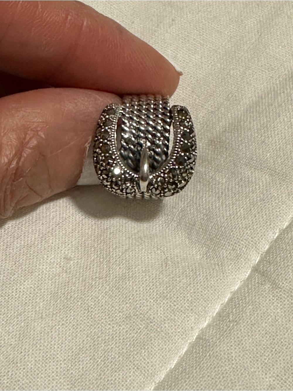 Sterling Silver Marcasite Buckle Ring - Silver size 5